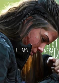 a painting of a woman with her head down and the words i am not afraid