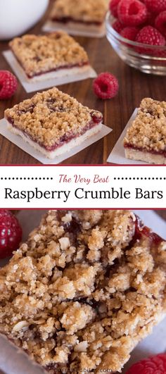 raspberry crumble bars on a wooden table