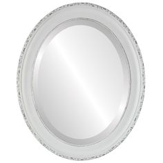 a white round mirror with beading around the edges