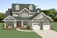 this is an artist's rendering of the front elevation of these country house plans