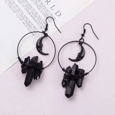 Metal Color: black Mermaid Festival, Gothic Mermaid, Moon Quartz, Witchy Earrings, Earrings Gothic, Festival Earrings, Boho Crystal, Crystal Accessories, Festival Wedding