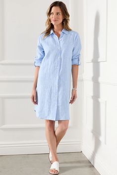 Linen Shirtdress, Bohemian Chic Outfits, Dyed Linen, Weekend Brunch, Karen Kane, Shirt Dress Style, Capri Blue, Wearing Clothes, Shirtdress