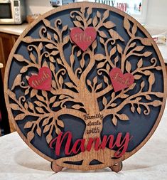 a family tree with hearts and names on it