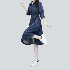 Elevate your style with our classic shape and flare jeans dress from our 2023 Autumn Collection! Classic and stylish. this elegant piece is the perfect addition to any wardrobe.Why You'll Love ItThis proven denim dress is crafted with a medium wash. giving it a unique and eye-catching look. The shape and flare silhouette is textured to hug your curves in all the right places. while the breathable fabric ensures you stay casual while looking chic.Key Highlights: Classic Fit: The classic silhouett Denim Belt, Autumn Collection, Denim Color, 2023 Autumn, Sleek Look, Colored Denim, Style Classic, Xl Dress, Jeans Dress