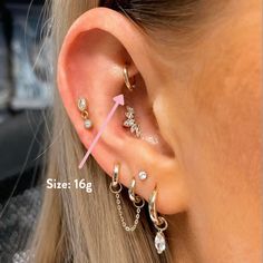 a close up of a person with ear piercings on their left and right ears