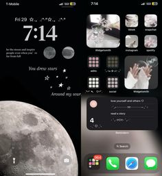 an iphone screen with the moon in the background and icons for different things to see