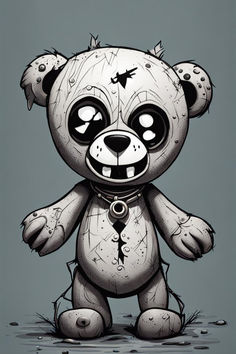 a drawing of a creepy teddy bear