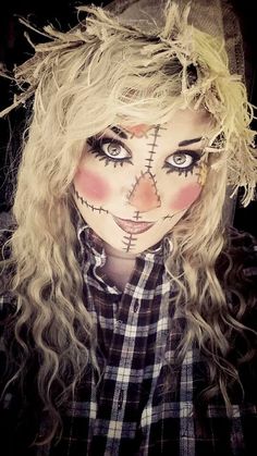 Mindy scarecrow makeup is cool Easy Halloween Makeup, Halloweenský Makeup, Scarecrow Costume, Halloween Makeup Diy