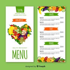 a restaurant menu with fruits and vegetables