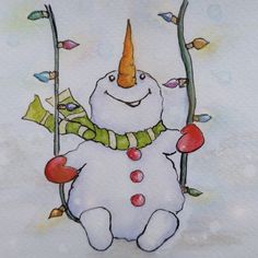 a drawing of a snowman with a carrot on his head