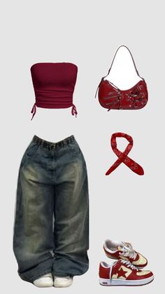 Red Cargo Outfit, Red Cargo Pants Outfit, Red Cami, Trashy Outfits, Clothes And Shoes