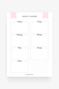 the printable weekly planner is shown in white with pink trimmings on it