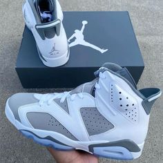 Nike Air Jordan 6 Cool Grey White Medium Ct8529-100 Mens Size 8 - 13 Gray Jordan Shoes For Streetwear, Jordans Grey, Cool Grays Jordan, Gray Jordans, Jordan 6 Cool Grey, Nike Air Jordan 6, Pretty Sneakers, Shoes Retro, Shoes Nike Air