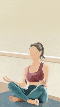 a painting of a woman sitting on the floor doing yoga