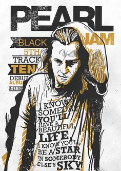 a poster with an image of a man wearing headphones and the words pearl jam on it