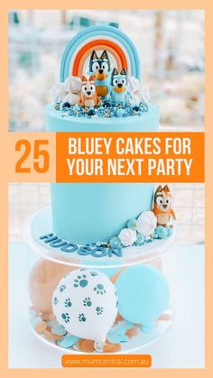 a blue cake with cartoon characters on it and the words 25 blue cakes for your next party