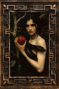 a painting of a woman holding an apple