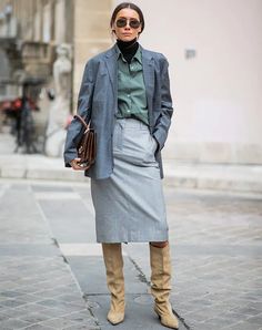 7 Stylish Layering Ideas That Won’t Add Bulk - PureWow Red Lace Midi Dress, Meeting Outfit, Black Lace Cami, Cooler Style, Beige Boots, Grey Blazer, 가을 패션, Fall Winter Style, Street Style Fashion