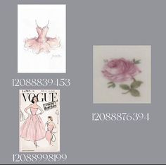 three different styles of clothing and flowers on display in front of a gray background with the words vggue written below it