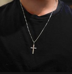 ✨Embrace a timeless and elegant look with our Men's Cross Necklace—an exquisite sterling silver pendant measuring 1 1/3", paired with the option of a sterling silver 1.3mm Classic Box Chain. Father's Day Silver Box Chain Jewelry, Silver Chain Jewelry For Father's Day Gift, Father's Day Silver Chain Jewelry Gift, Father's Day Gift Jewelry: Silver Chain, Cross Chain Men, Mens Cross Necklace, Sterling Silver Cross Pendant, Mens Crosses, Silver Cross Pendant