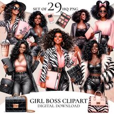 the girl boss clipart digital set is available for use in any fashion design project