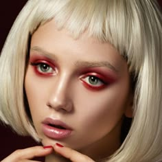 Avant-Garde Makeup | Avant-garde Eye Makeup with Red Eyeshadow Black Eyeshadow Makeup, Editorial Make-up, Fashion Editorial Makeup, Red Shadow, Red Eye Makeup, Makeup Images, High Fashion Makeup, Avant Garde Makeup, Red Eyeshadow