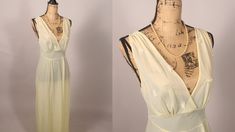 Vintage V-neck Sleep Dress, Vintage V-neck Nightgown For Spring, Summer Wedding Nightgown Bias Cut, Vintage V-neck Maxi Dress For Wedding, Vintage V-neck Wedding Nightgown, Vintage Nightgown For Spring Party, Vintage Sleeveless Wedding Nightgown, Retro Summer Wedding Maxi Dress, Summer Wedding Retro Maxi Dress