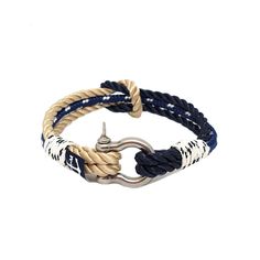 Bran Marion bracelets are the perfect casual accessory for the outdoorsy sporty types. Especially the water enthusiasts. They are durable, comfortable and add character to your look. Color and integrity won't be affected by water or sun. As a lifelong sailor, I know the toll salt water takes on ropes so I make these bracelets with only the highest quality marine ropes in the world. They will hold up very well under conditions of salt water and weather. Will not rust, shrink or stretch. The stain Casual Outdoor Bracelet, Navy Nautical Adjustable Bracelets, Adjustable Navy Nautical Bracelet, Navy Adjustable Nautical Bracelet, Navy Adjustable Casual Bracelets, Hercules Knot, Sailor Bracelet, Reef Knot, Knot Bracelets