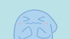 a blue elephant with its eyes closed in front of a light blue background that says,