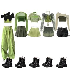 Green Stage Outfit, Neon Green Outfits, Korean Outfits Kpop, Group Outfits, Ny Outfits, Preformance Outfits, Green Outfit