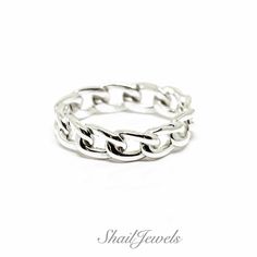 CHAIN- Cuban Link Material: Sterling Silver 925 Ring Size: 5 6 7 8 9 Ring Width: 5mm Handmade Satisfaction Guaranteed Light and minimal Cuban Chain Link ring, hand crafted, Hanging Guitars, Silver Chain Ring, Cuban Link Ring, Chain Link Ring, Diy Chain, Link Ring, Ring Hand, Linking Rings, 925 Ring