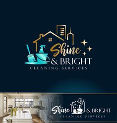 the logo for shine and bright cleaning services, which has been designed to look like it is