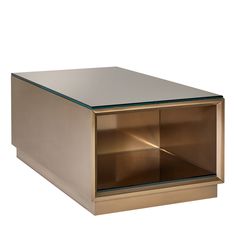 a metal box with glass top on white background