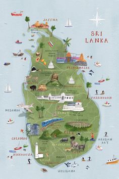 an illustrated map of sri lanka with all the major tourist attractions and places to see