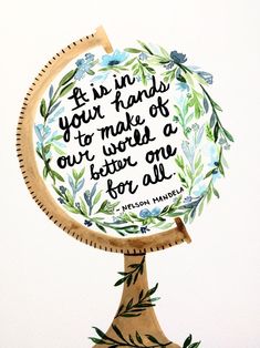 a watercolor painting with a quote written on the inside of it, in front of a white background