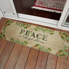 a door mat with the words peace on it