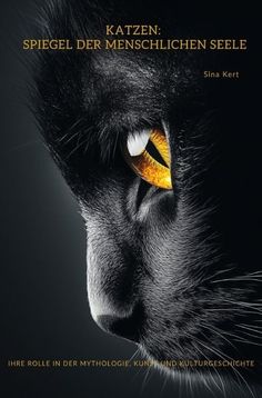 a black cat with yellow eyes on it's face and the words kazen spiegl der meeschlien seile