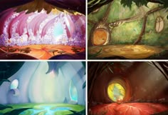 four different scenes from the animated movie avatars, each with an image of a forest and