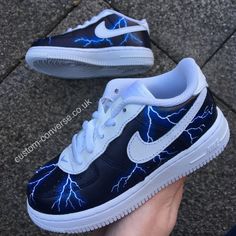 Lighting Thunder, Shoe Prints, Shoe Custom, Shoe Goals, Fire Clothes, Painted Nikes, Diy Sneakers