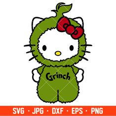 the hello kitty is wearing a green outfit