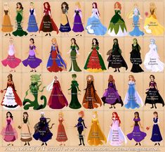 the disney princesses are all dressed up in their dresses