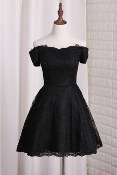 Black Off Shoulder Lace Homecoming Dress A Line Cheap Short Graduation Dresses - Prom Dresses Black Homecoming Dresses, Gaun Koktail, Lace Homecoming Dress, Short Graduation Dresses, Short Noir, Cute Homecoming Dresses, Mini Prom Dresses, Black Homecoming Dress, Black Off Shoulder