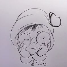 a drawing of a girl with her eyes closed and hands on her face, covering her eyes