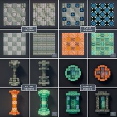 the different types of mosaics are shown in this image, and each is made up of