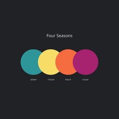 four seasons on a black background with the words four seasons in different colors and sizes