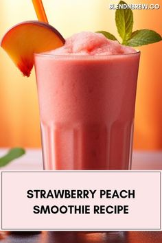 Strawberry Peach Smoothie Recipe Ice Smoothie Recipes, Peach Smoothie Recipes Healthy, Smoothie King Recipes, Strawberry Peach Smoothie, Sunshine Smoothie, Tropical Drink Recipes, Peach Smoothie Recipes, Diet Smoothies, Lemonade Smoothie