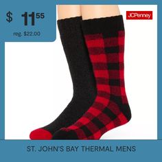 Keep your feet warm and comfortable with this St. John's Bay 2-pack of insulated thermal socks from the men's big and tall collection. They're made from soft knit for a comfortable feel while ensuring cold-weather protection.# Pieces In Set: 2 PairShoe Size Range: 13-15Fiber Content: 93% Acrylic, 5% Polyester, 1% Rubber, 1% SpandexFabric Description: Yarn Dyed KnitCare: Machine Wash, Tumble DryCountry of Origin: Imported Tall Boot Socks, Mens Thermals, Tall Boot, Boot Socks, Mens Big And Tall, Big & Tall, Big And Tall, Yarn Dyeing, Soft Knits