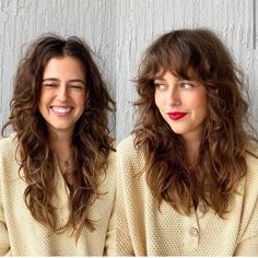 Long Bob Haircut With Layers Curly, Shag Haircut Natural Wavy Hair, Long Layered Wavy Hair With Curtain Bangs, Medium Wavy Shag With Bangs, Fluffy Mid Length Hair, Shag Haircut Before And After, 70’s Shag Haircut, Wavy Hair Cuts With Bangs, Natural Curly Hair With Bangs