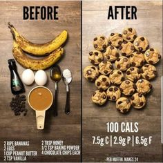 the before and after pictures show how to make chocolate chip cookies with banana's