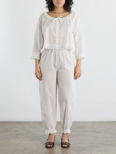 Ophelia Pant Sleep Set - White – Lisa Says Gah Comfortable White Long Sleeve Sleepwear, White Spring Sleepwear For Home, Comfortable White Sleepwear Set, Comfortable White Sleep Set, Comfortable White Sleepwear Pants, White Long Pants Sleepwear For Home, Comfortable White Home Wear Set, White Long Sleeve Sleepwear For Lounging, White Cotton Sleepwear For Loungewear